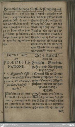 Locus XIII. De Praedestinatione