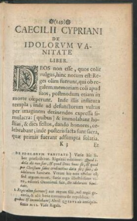 Caecilii Cypriani De Idolorum Vanitate Liber.