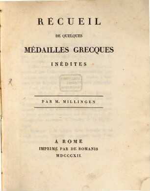 Recueil de quelques médailles greques inédites