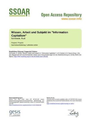 Wissen, Arbeit und Subjekt im "Information Capitalism"