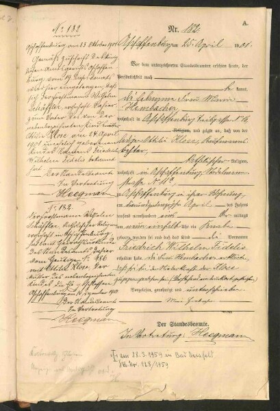 Standesamtsbuch der Stadt Aschaffenburg: Geburten 365/1900 - 184/1901