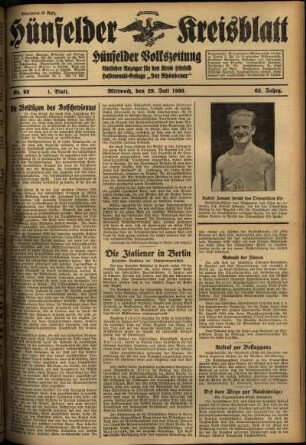 Erste Ausgabe vom Mittwoch, den 29. Juli 1936.