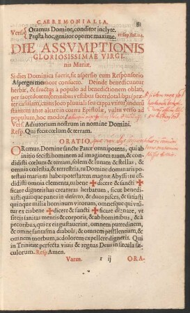 Die Assumptionis Gloriosissimae Virginis Mariae.