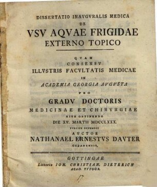 Diss. inaug. med. de usu aquae frigidae externo topico
