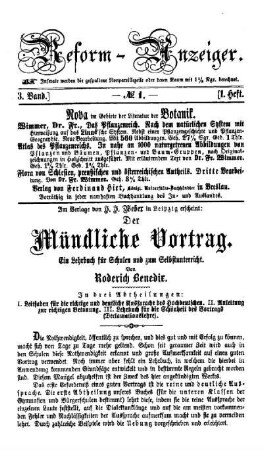 3: Die Reform : pädagogische Vierteljahrsschrift. Reform-Anzeiger - 3.1859