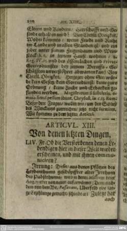 Articul. XIII. Von denen letzten Dingen