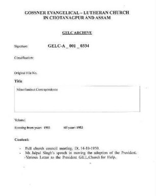 Miscellaneous Correspondence