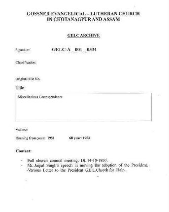 Miscellaneous Correspondence