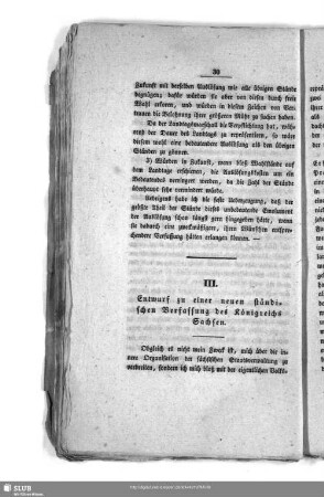 III. Entwurf zu einer neuen ständischen Verfassung des Königreichs Sachsen