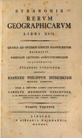 Strabonis Rervm Geographicarvm Libri XVII., Tomvs Tertivs