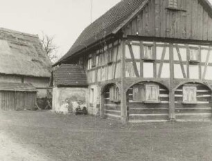 Hirschfelde, Gehöft am Ortsrand. Wohnhaus mit Windfang, Hofansicht