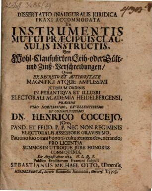 De instrumentis mutui praecipuis clausulis instructis, Von wohl-clausulirten Leih- oder Gült- und Zinß-Verschreibungen