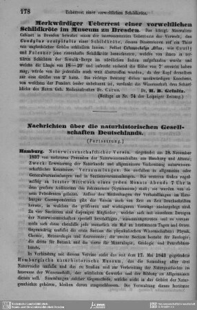 Merkwürdiger Ueberrest einer vorweltlichen Schildkröte im Museum zu Dresden.