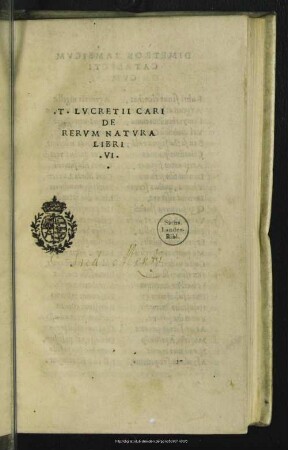T. Lucreti Cari De Rerum Natura Libri VI
