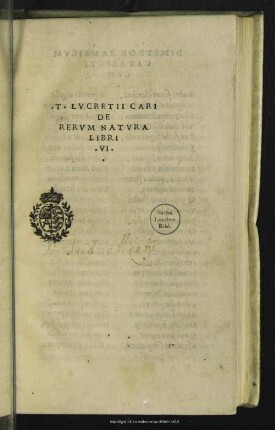 T. Lucreti Cari De Rerum Natura Libri VI