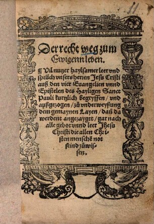 Der recht weg zum Ewigenn leben : Vil nutzer haylsamer leer und sprüch unsers herren Jesu Cristi ...