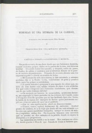 Memorias de una hermana de la caridad : Publicadas por Madame Gagne [Elisa Moreau] y traducidas por una señorita Quiteña