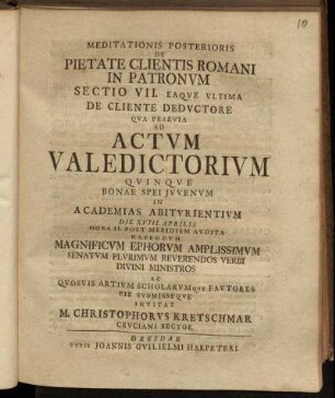 2,7: Meditationis Posterioris De Pietate Clientis Romani In Patronvm Sectio VII. Eaqve Vltima.