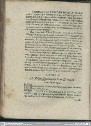 Caput V. De Rebus supernaturalibus & non naturalibus agit