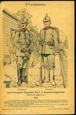 Uniformdarstellung, Oberleutnant und Grenadier des Leib-Grenadier-Regiments Nr. 8 (1. Brandenburgisches), Königreich Preußen, 1914.