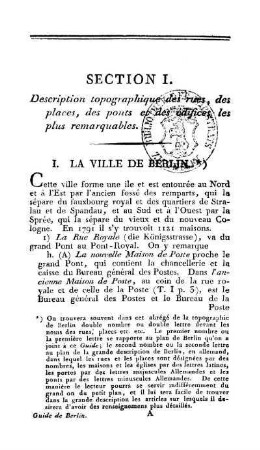 Section I. Description topographique des rues, des places, des ponts et des édifices les plus remarquables