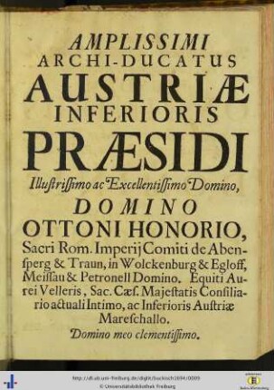 Illustrissimo ac excellentissimo domino domino Ottoni Honorio…