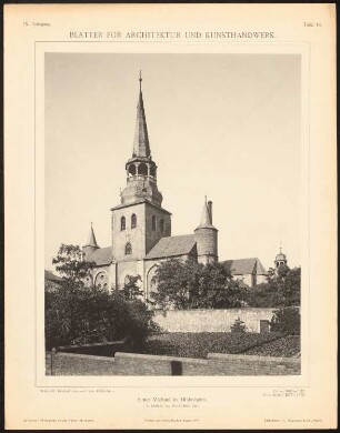 St. Michael, Hildesheim: Ansicht von Nordosten (aus: Blätter für Architektur und Kunsthandwerk, 9. Jg., 1896, Tafel 16)