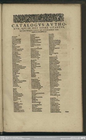 Catalogus Authorum, Qui In Hoc Opere Citantur Quorumque Loca Et Opiniones Vel explicantur vel confutantur