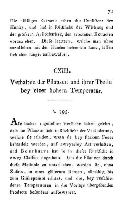 CXIII. Verhalten der Pflanzen und ihrer Theile bey einer höhern Temperatur.