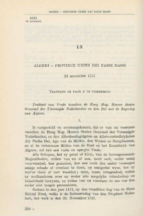 LX Algeri - Province Unite dei Paesi Bassi 23 novembre 1757