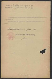 Ausstellung eines Verehelichungszeugnisses an den in Frammersbach
                     wohnenden Kaufmann Joseph Friedrich Koplitz - Verehelichung mit der
                     Restaurateuerstochter Anna, geb. Weisberger, aus Frankfurt / Main, 1898,
                     Verehelichung mit der Metzgermeisterstochter Amalie Katharina, geb.
                     Immerschitt, aus Aschaffenburg, 1902, Bürgerrechtsverleihung, 1902