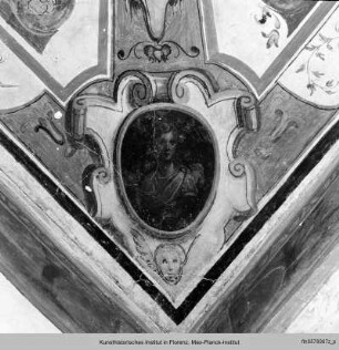 Deckendekoration : Deckenstreifen mit dem Wappen der Strozzi und der Bandini, reitenden Brautleuten und einem Fries mit den Geschichten des Adonis und des Perseus