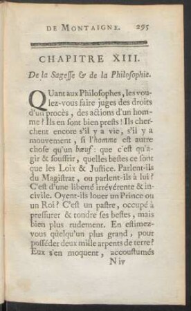 Chapitre XIII. De la Sagesse & de la Philosophie