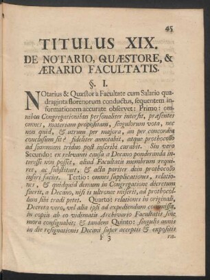 Titulus XIX. De Notario, Quaestore, & Aerario Facultatis