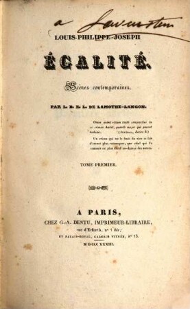 Louis-Philippe-Joseph Égalité : scènes contemporaines. 1