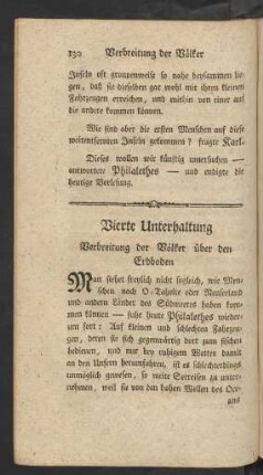 Vierte Unterhaltung. Verbreitung der Völker über den Erdboden