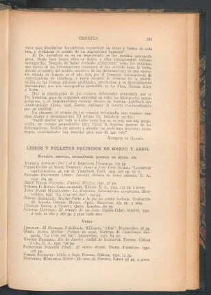 Libros y folletos recibidos en Marzo y Abril