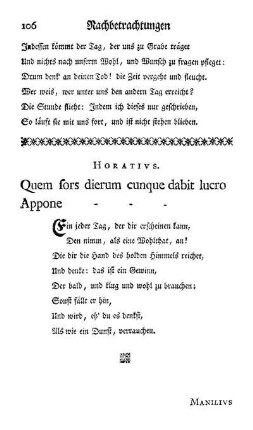 Horativs. Quem fors dierum cunque dabit lucro Appone