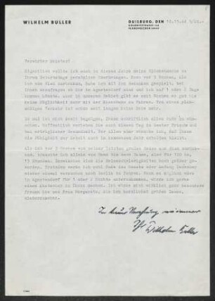 Brief von Wilhelm Buller an Gerhart Hauptmann