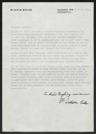 Brief von Wilhelm Buller an Gerhart Hauptmann