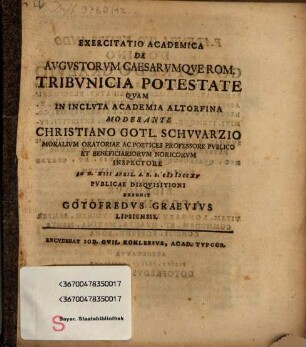 Exercitatio acad. de augustorum, caesarumque rom. tribunicia potestate