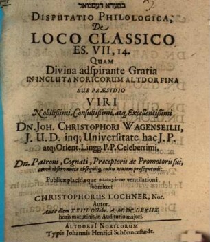 Disputatio Philologica, De Loco Classico Es. VII,14.