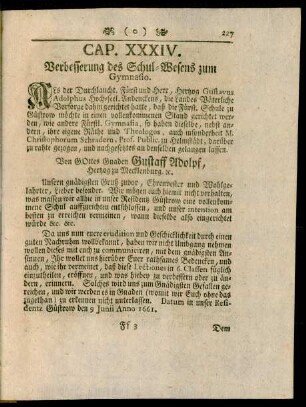 Cap. XXXIV. Verbesserung des Schul-Wesens zum Gymnasio