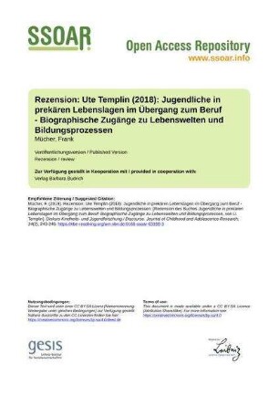 Rezension: Ute Templin (2018): Jugendliche in prekären Lebenslagen im Übergang zum Beruf - Biographische Zugänge zu Lebenswelten und Bildungsprozessen