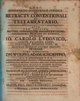Diss. inaug. iur. de retractu conventionali et testamentario