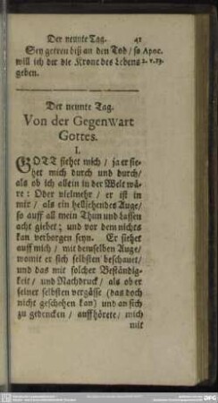 Der neunte Tag. Von der Gegenwart Gottes