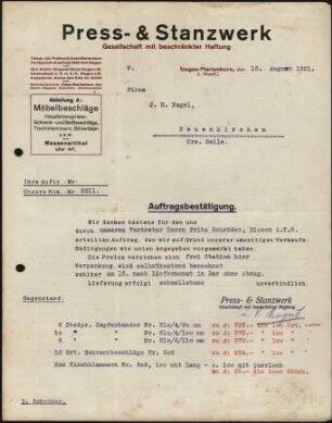Firmenbriefkopf Preß- & Stanzwerkwerk GmbH., Siegen-Marienborn
