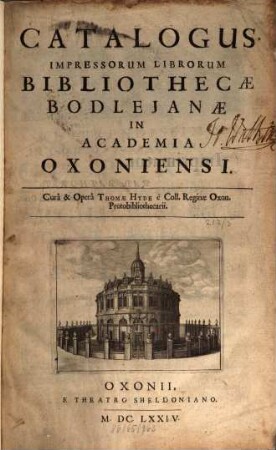 Catalogus impressorum librorum Bibliothecae Bodleianae in Acad. Oxoniensi