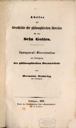 Abriß der Geschichte der philosophischen Beweise für das Sein Gottes