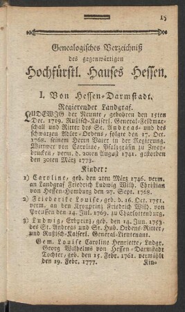 Genealogisches Verzeichniß des gegenwärtigen Hochfürstl. Hauses Hessen.